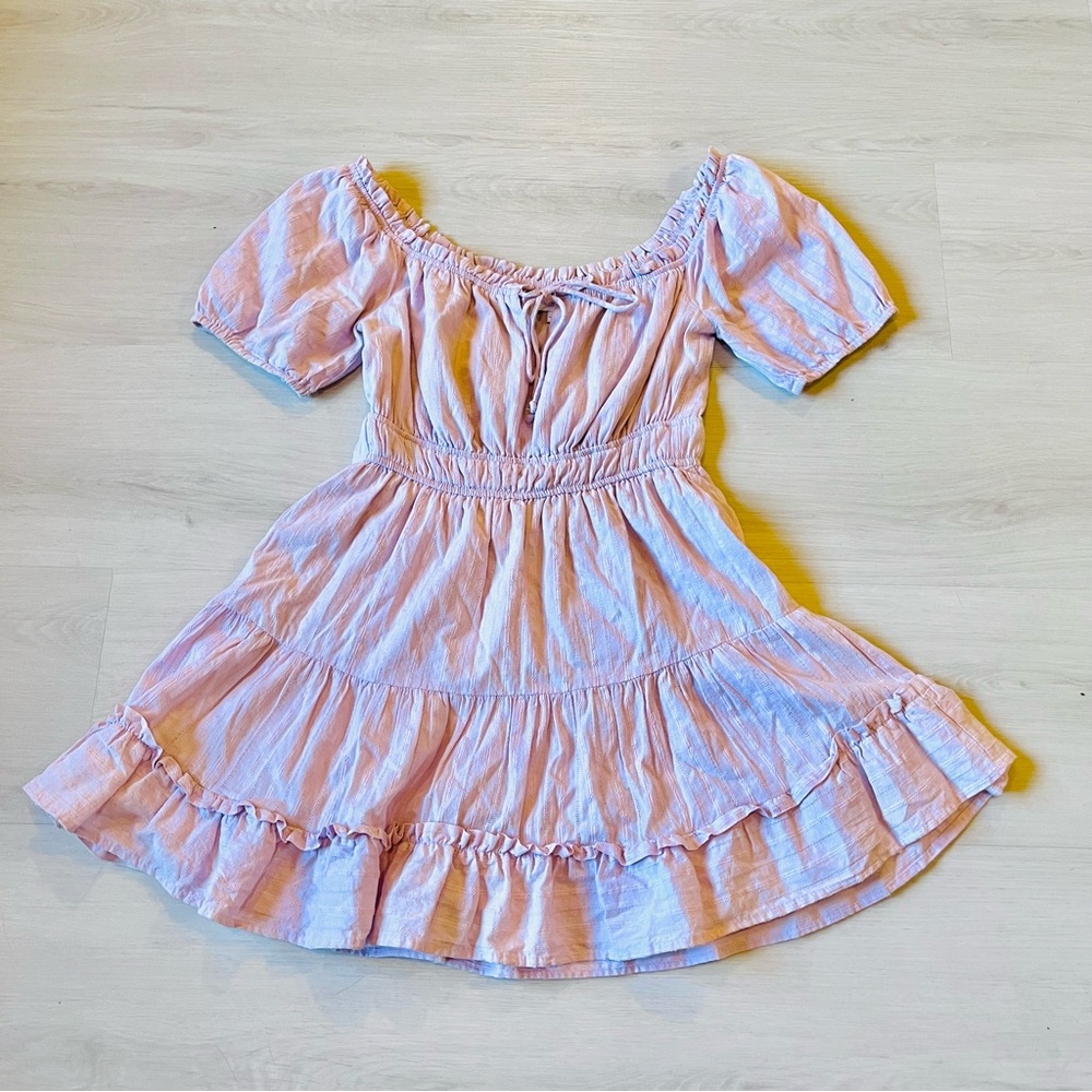 Lost + Wander Women's Lilac Puff Sleeve Peasant Off Shoulder Short Dress Size S